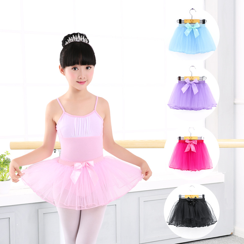 Ropa de práctica de baile para niños de media longitud falda de gasa elástica para niños pequeños Ballet blanco hilado mullido malla de niña vestido de princesa