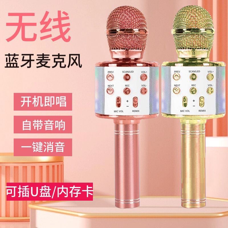 Hot Selling Ws-858 Wireless Mobile Phone Bluetooth Karaoke Condenser Kidsren's Microphone Singing Integrated Audio Microphone Cross-Border Hot Selling Ws-858 Wireless Mobile Phone Bluetooth Karaoke Condenser Kidsren's Microphone Singing Integrated Audio Microphone Cross-Border