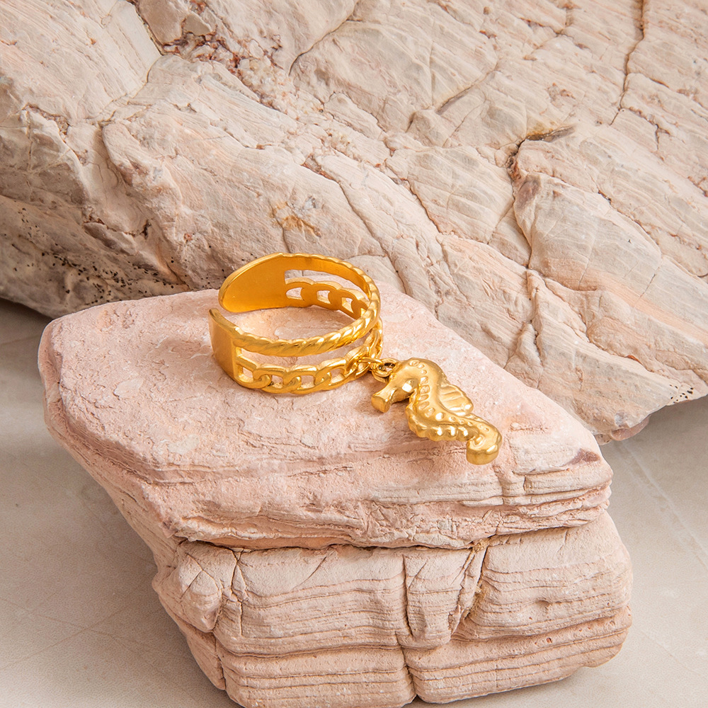 4g Weight Open Rings Classification Adjustable Ring Size 1 Piece Quantity Casual, Holiday Occasion 304 Stainless Steel Material Starfish, Shell, Fish Pattern Women's Gender Plating Design Marine Style Style Gold Color Marine Style Starfish Shell Fish 304 Stainless Steel Plating Women's Open Rings 4