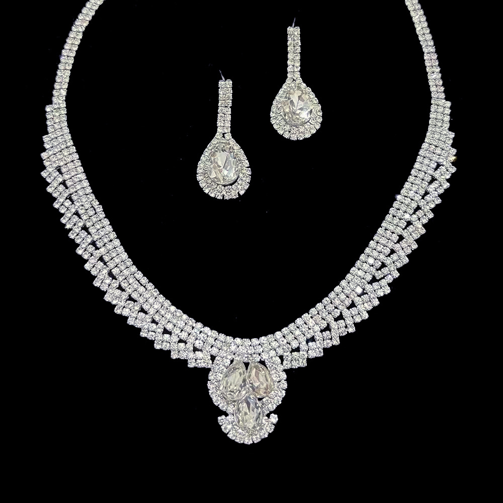 Lujo estilo coreano todo fósforo circón joyería nupcial accesorios de la boda vestido de boda pendientes collar traje accesorios de banquete