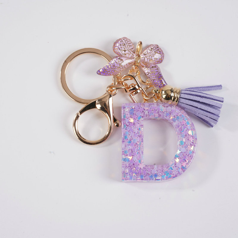 Resin 26 English Alphabet Letter Keychain Glitter Pendant Butterfly Tassel Keychain Student Backpack Pendant Accessories Resin 26 English Alphabet Letter Keychain Glitter Pendant Butterfly Tassel Keychain Student Backpack Pendant Accessories
