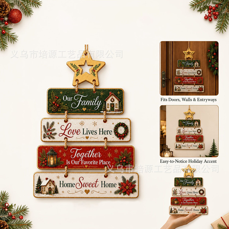 Cross-border new product Christmas wooden door hanger sign holiday party scene decoration wooden pendant hanging wall decoration Cross-border new product Christmas wooden door hanger sign holiday party scene decoration wooden pendant hanging wall decoration