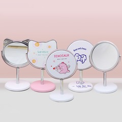 Desktop desktop PU leather cosmetic mirror single-sided mirror pattern LOGO manufacturer direct sales three-inch round square cat shape