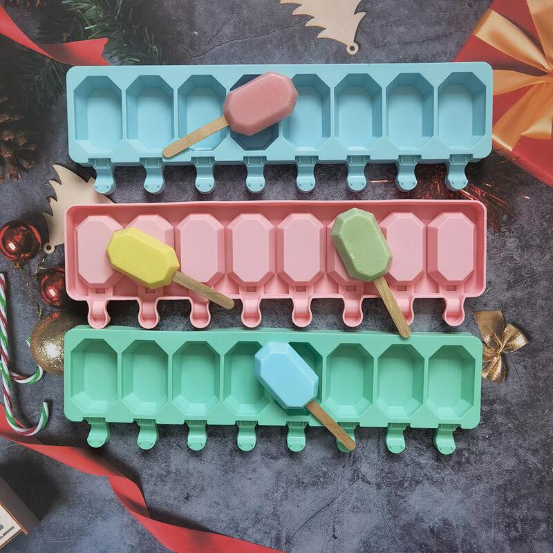 Silicone 8-piece 6-side gem ice cream ice cream mold summer popsicle silicone mold Ice Cube making machine
