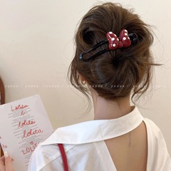 气质红色蝴蝶结鸭嘴夹女高级感2025新款一字发抓后脑勺抓夹盘发夹