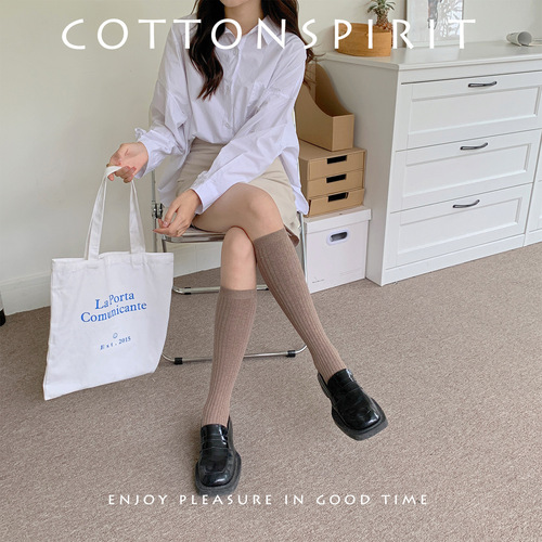 Calf socks women's mid-calf spring and summer cotton socks trendy ins black jk Japanese stockings tall spring and autumn knee-high socks