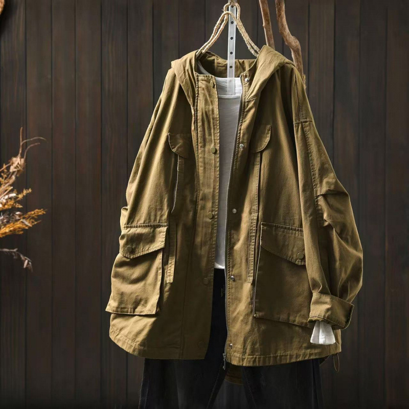 Autumn Women's Coat 2025 New Hooded Waist-Slimming Double-Pocket Loose Casual Versatile Personality Cotton Trench Coat Autumn Women's Coat 2025 New Hooded Waist-Slimming Double-Pocket Loose Casual Versatile Personality Cotton Trench Coat