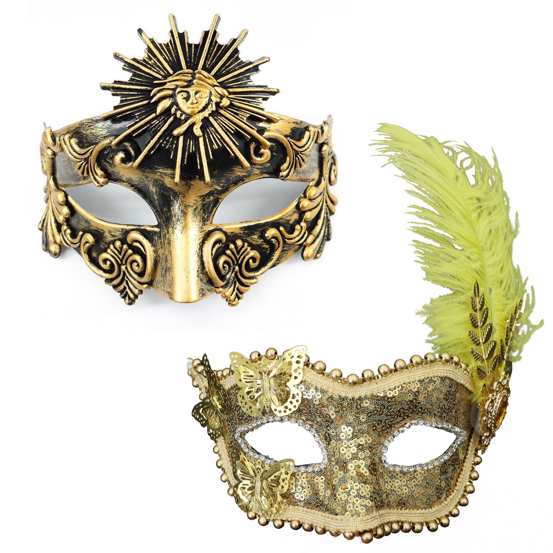 Amazon venta caliente carnaval borde lateral plumas metálicas mariposas retro máscaras de mitad de cara romana baile de maquillaje