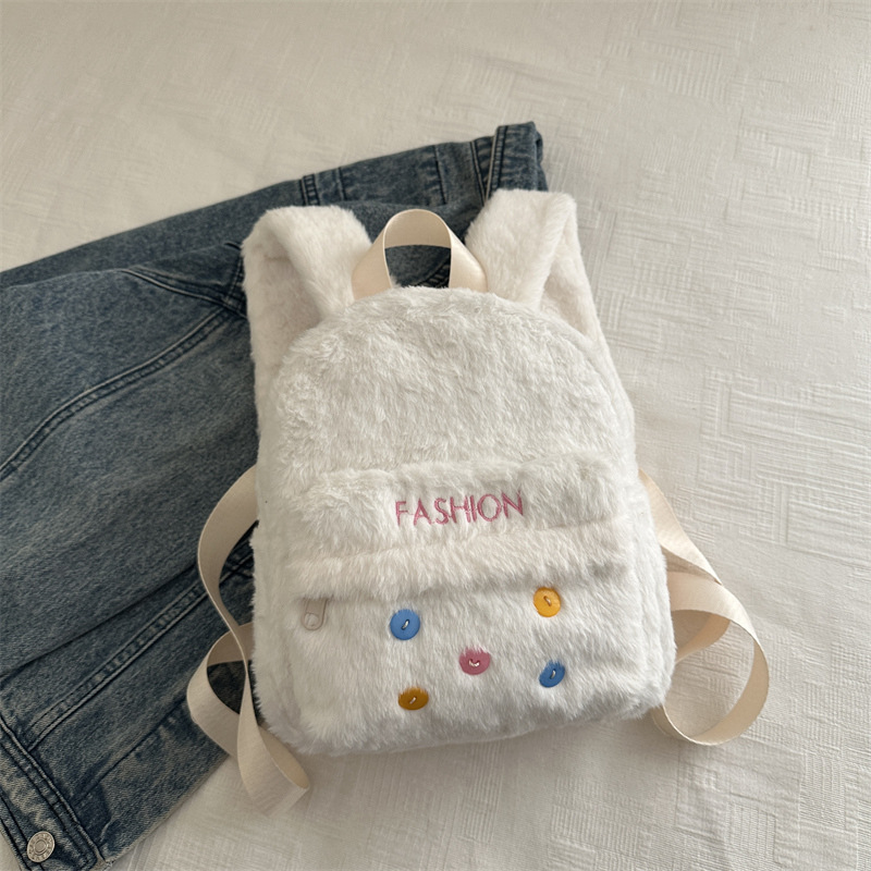 Mochila de peluche de niña dulce caliente, mochila de hombro, otoño y invierno 2024, nueva bolsa de almohada peluda, bolso de mano