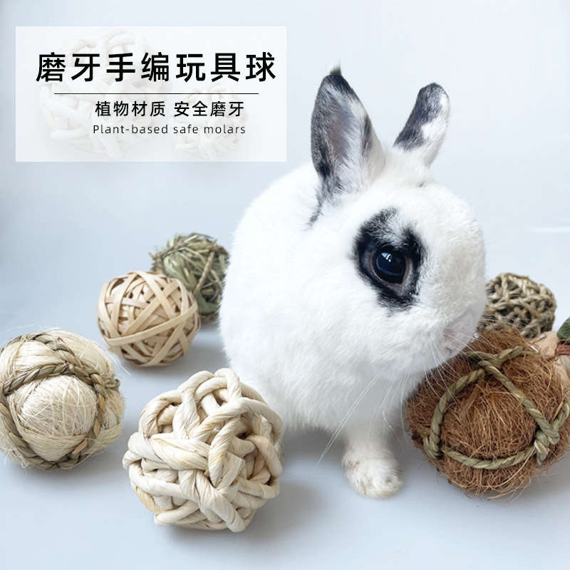 热卖兔子磨牙玩具荷兰猪通用零食啃咬玩具手工兔兔龙猫编织草球
