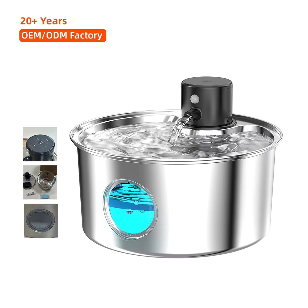 Transfronterizo mayorista 2.2L fuente ultra silenciosa Oz acero inoxidable filtración automática inteligente agua potable dispensadora de agua para mascotas