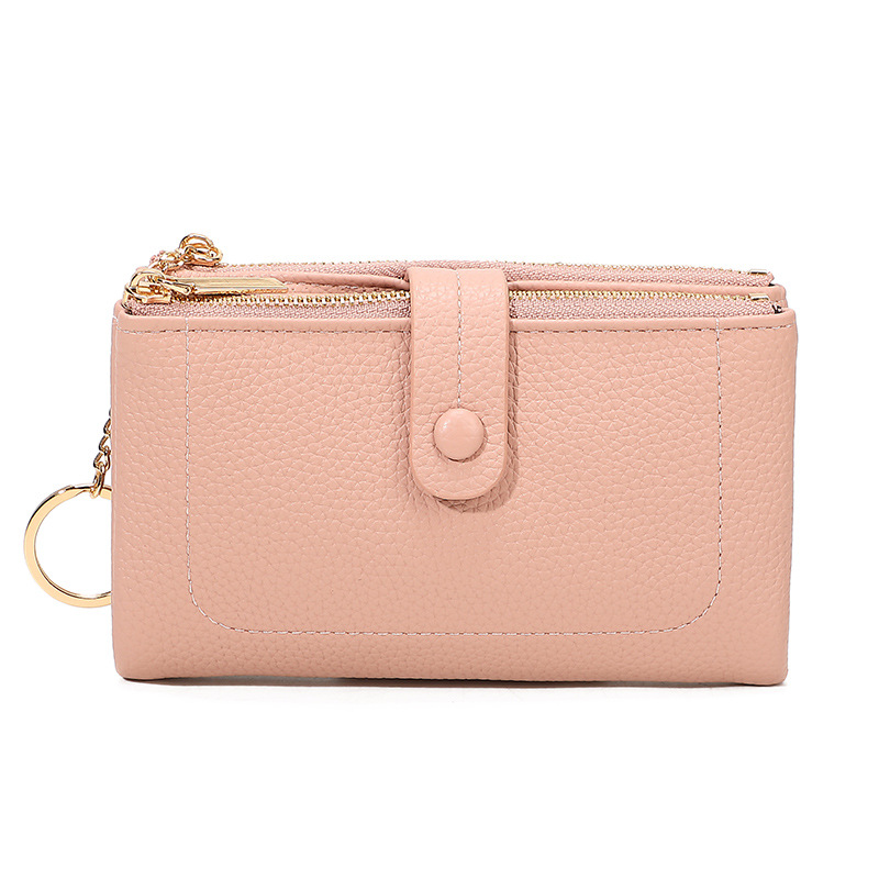 Monedero de mano para mujer japonesa de longitud media, monedero con doble cremallera, billetera transfronteriza de tres pliegues de gran capacidad con múltiples tarjetas