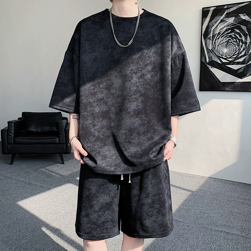 Летний быстросохнущий мужской костюм из ледяного шелка с короткими рукавами, популярный трансграничный спортивный и повседневный костюм с двумя открытыми рукавами в прямом эфире.