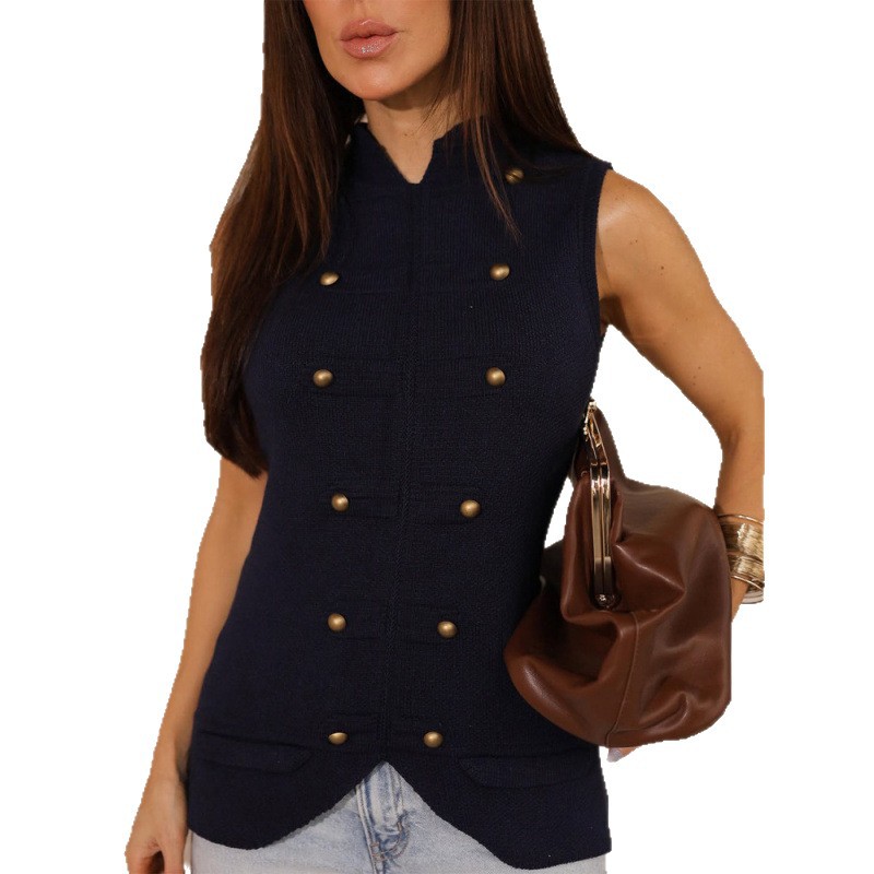 Temperamento de stock casual cuello redondo sin mangas hebilla de moda chaleco 2026 otoño nuevo cross-border Europa y América image 6