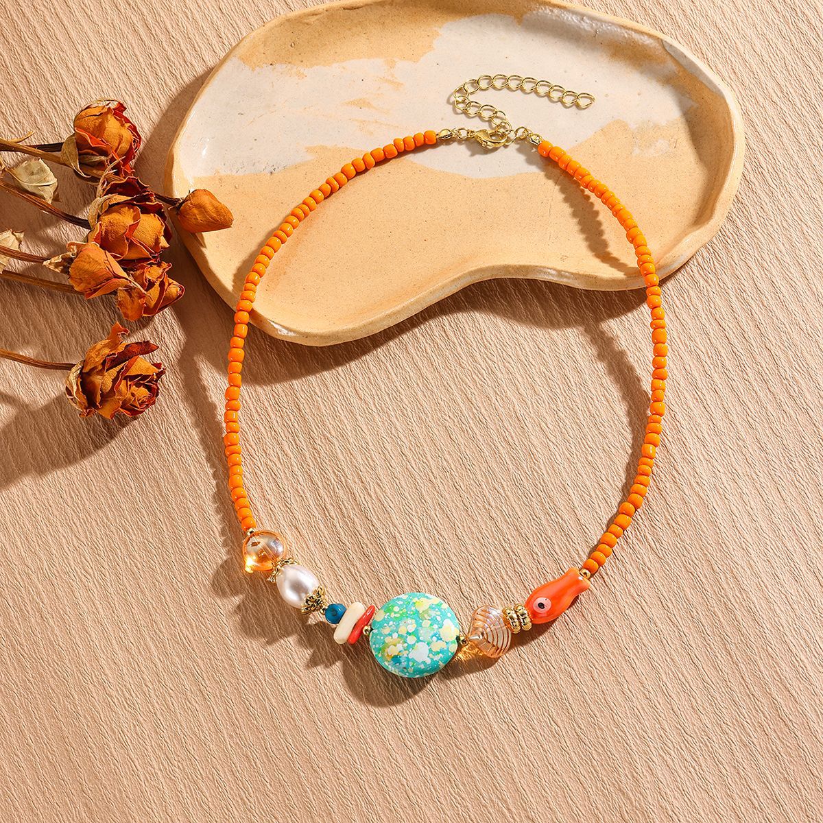 Collar de cuentas boho para mujer estilo dopamina cadena clavicular_voghion.com