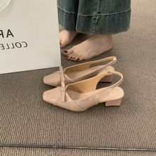 韩系仙女风蝴蝶结包头凉鞋女夏季2025新款法式绝美低粗跟后空单鞋