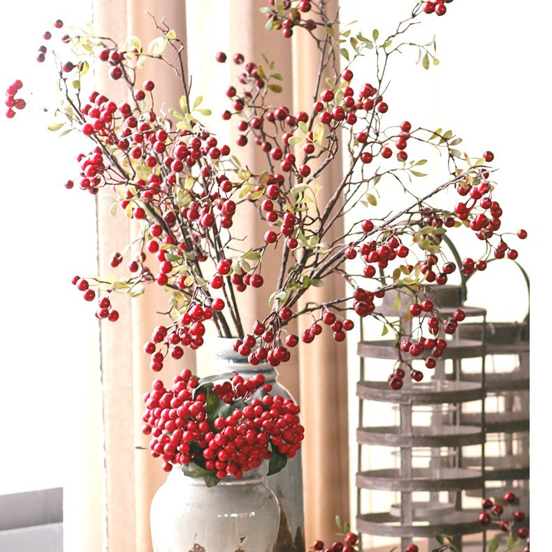 En stock fortuna fruta hogar interior mesa de comedor simulación Holly Red Berry Lovesick Bean decoración flor artificial fruta roja