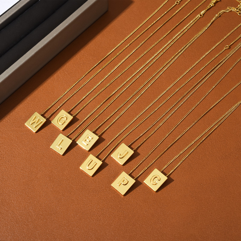 Fashion Letter Square Brass Pendant Necklace 1 Piece