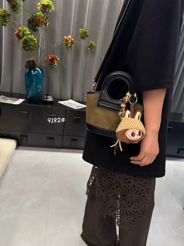 跨境韩系手提包拼接水桶包包女2025秋冬新款时尚单肩包通勤斜挎包|undefined