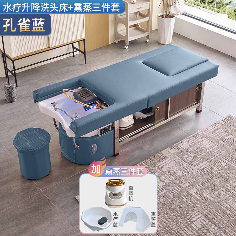 Cama de lavado de cabello de masaje eléctrica multifuncional con calentador de agua de fumigación para terapia de pies para barbería de circulación de agua para salón de cuidado de cabello