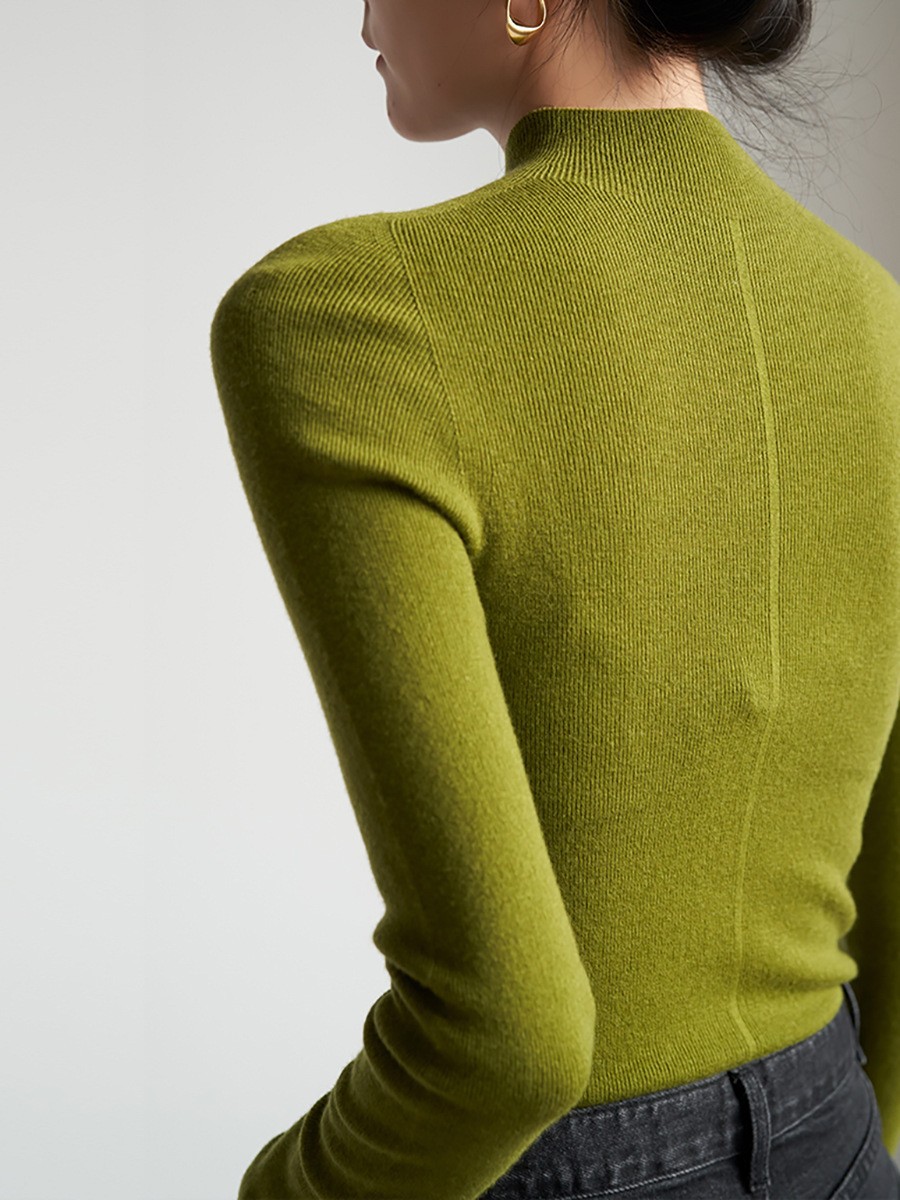 ChicShe ChicShe Seamless One-Piece Commuting Elegant Half-Turtleneck Wool Knit Sweater For Women Autumn Base Layer Top Inner Wear_voghion.com