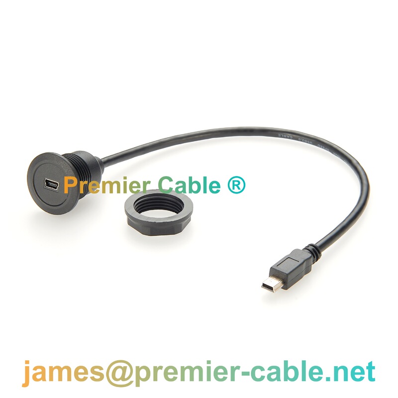 USB Mini B round panel installation extension cable USB data transmission fixed panel installation base