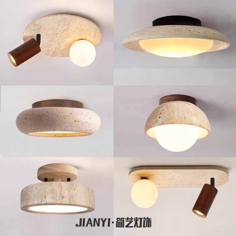 Japanese Style Silent Wind Yellow Cave Stone Small Ceiling Lamp Retro Cream Style Bedroom Entrance Balcony Corridor Stair Auschor Lamp