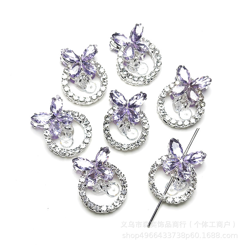 Double-Sided Zircon Butterfly Wreath Vertical Hole Spacer Beads Bowknot Running Ring Straight Hole Beads DIY Phone Chain Accessories