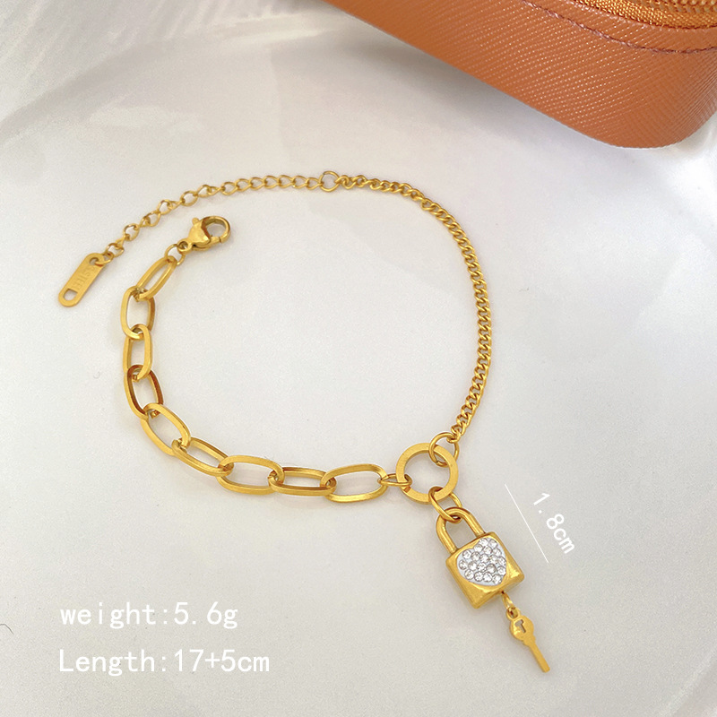 European and American Cross-Border Jewelry Personalized Key Lock Ab Chain Bracelet Diamond Lock Adjustable Bracelet Accessible Luxury and High-End Sense
