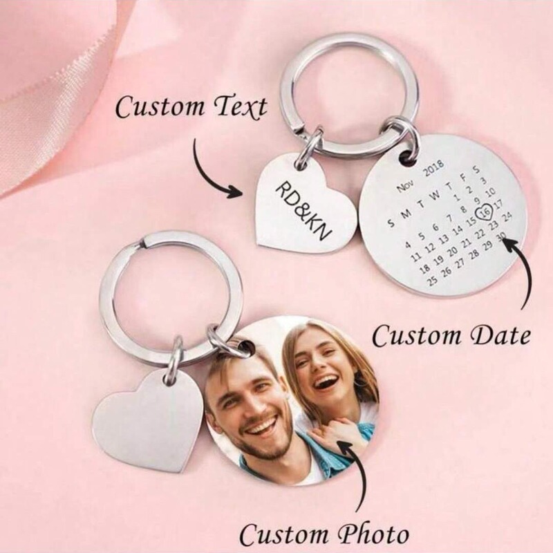 Cross Border in stock Calendar DIY Color Photo Engraving Color Printing Stainless Steel Keychain Christmas Mother's Day Gift