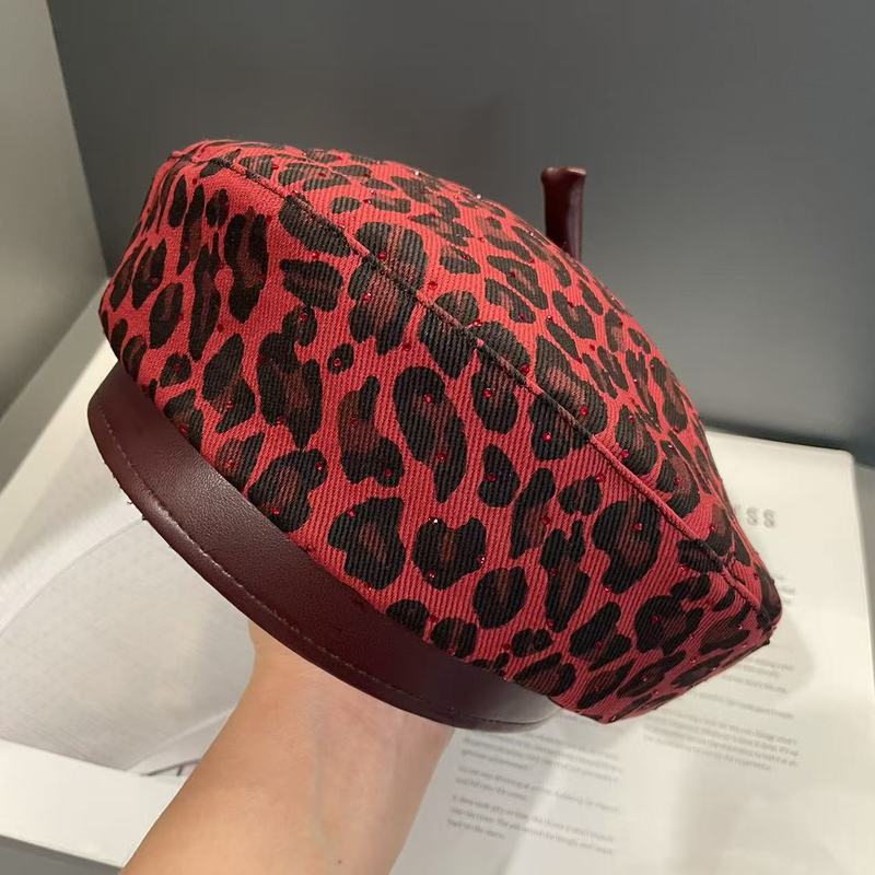 贝雷帽子女韩版春秋新款豹纹显脸小百搭蓓蕾帽休闲复古画家报童帽|undefined