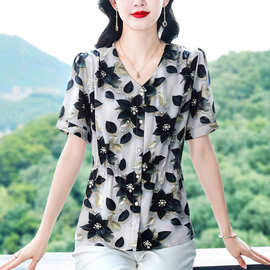 夏装短袖T恤中老年女端庄大气时尚套装薄款上衣2025新款图片色无