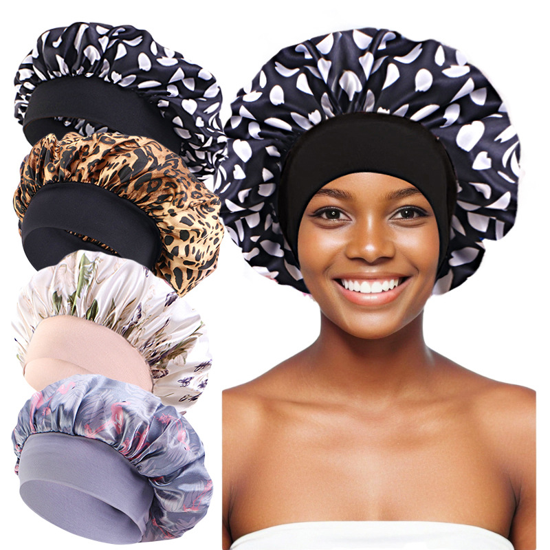 欧美流行头饰色丁碎花宽边睡帽化疗帽子脱发帽TJM-301A时尚百搭