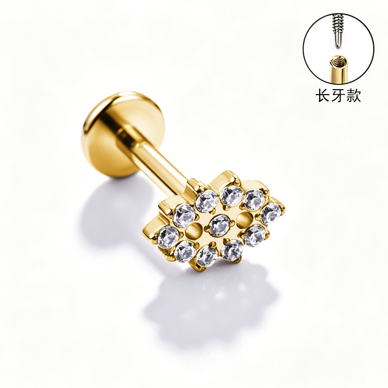 F136 Titanium Alloy Ear Studs, Carved Bone Studs, Long Tooth Style with Zirconia, Lip Studs, G23 Titanium Body Piercing Jewelry detail image 14
