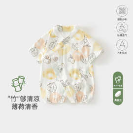 婴儿连体衣夏季薄款天竹棉薄款和尚服男女宝宝短袖绑带哈衣空调服