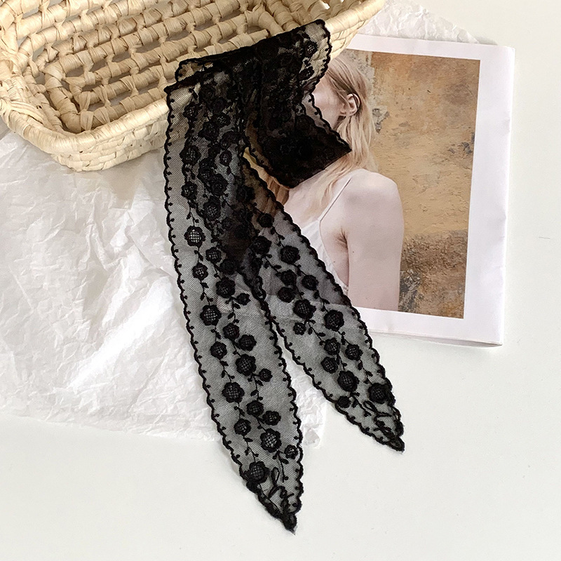 Pañuelo de seda estilo coreano de alta calidad flor blanca bordado encaje bufanda de seda cinturón decorativo mujer primavera y verano bufanda salvaje cinturón para el cabello