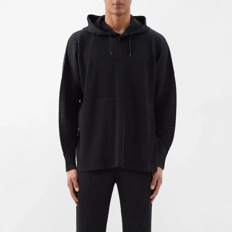 Japanese Miyake Style Classic Pleated JK110 Hooded Sweater Loose Casual Simple Drawstring Pullover Hoodie Men's Wear