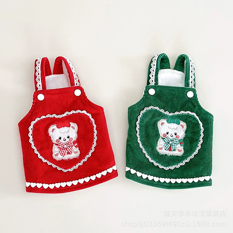 Фабрика Mifaya одежда для кошек и собак Рождество Новый год осень и зима Вельветовая юбка на подтяжках с милым медведем на флисовой подкладке