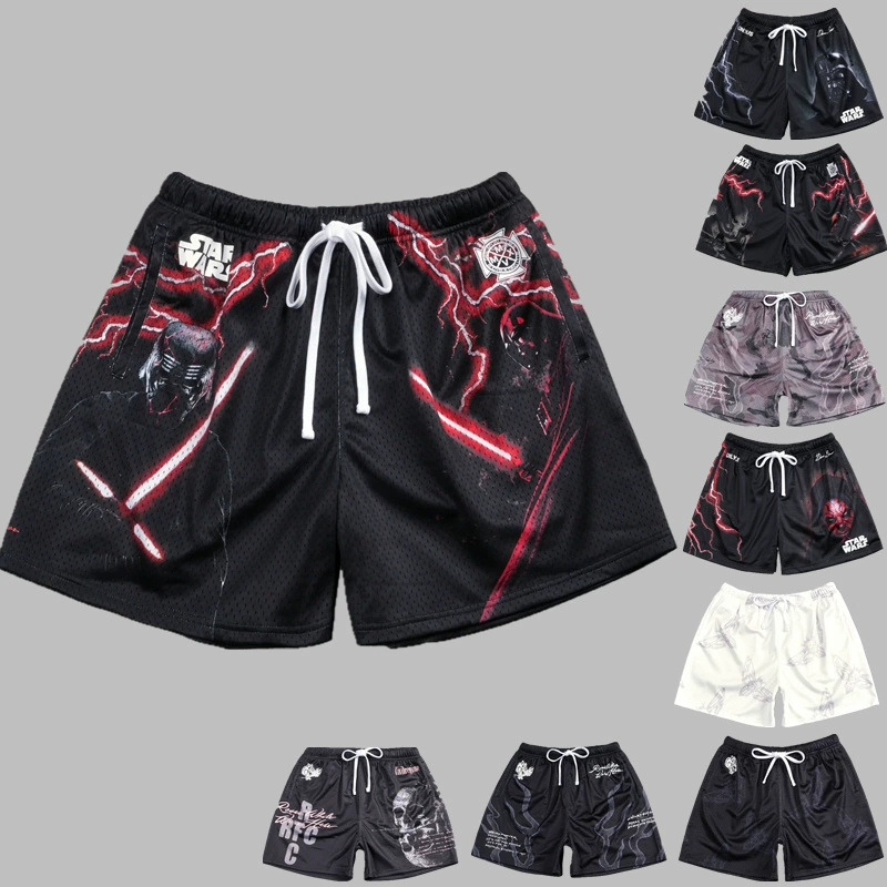 Новые летние мужские пляжные брюки с 3D принтом и сеткой, повседневные спортивные шорты для фитнеса, мужские баскетбольные тренировочные шорты