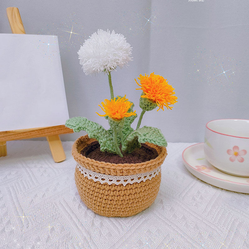 Tejido a mano DIY tulipán margarita en maceta ramo de flores lana ganchillo material paquete de flores decorativas caseras
