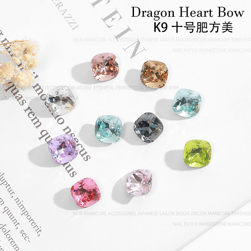 Internet Celebrity New K9 Exquisite Fat Square Diamond Nail Art Jewelry Explosive Pointed Base Special-Shaped Crystal Glass Large Diamond Nail Decoration