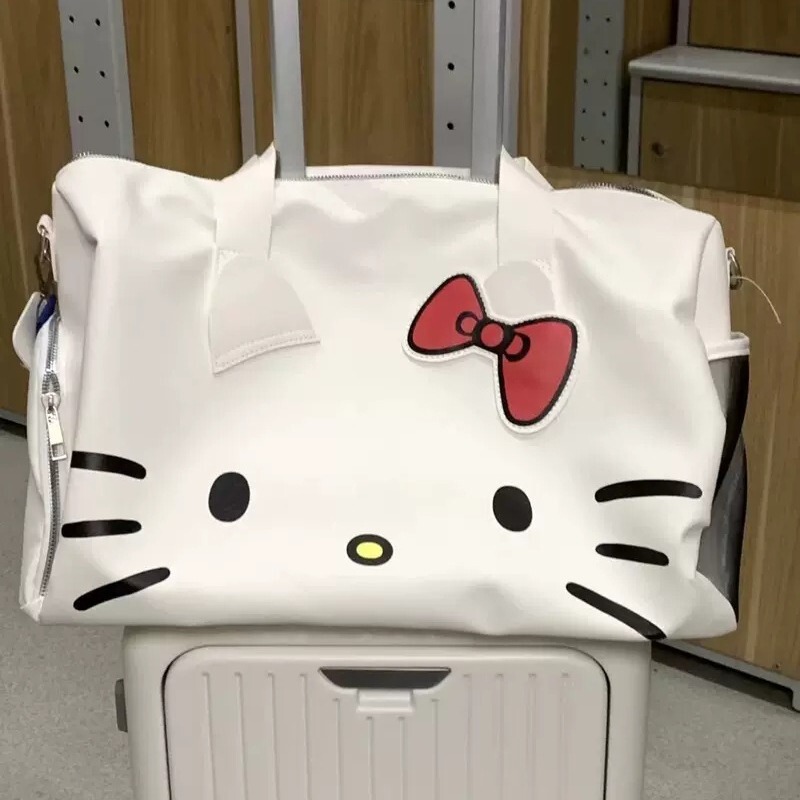 新しいクロスボーダー漫画かわいいワンショルダー大型バックパックリボンハローキティポータブルフィットネスバッグクロスボディトラベルバッグ女性用|undefined