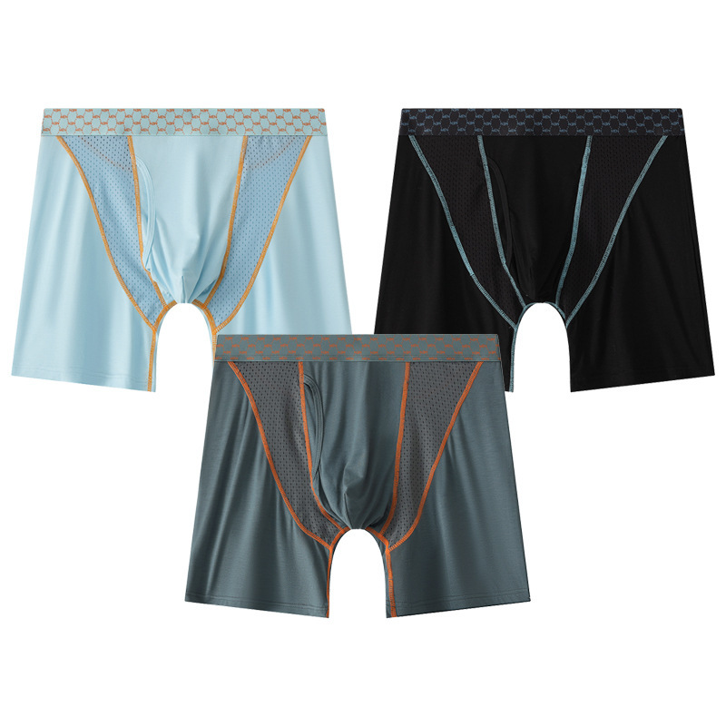 Cross-border men's boxer pants transparent mesh five-point underwear modal breathable loose pants sexy big JJ pocket