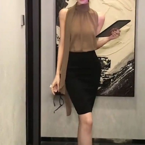 Pure Desire Sexy Strappy Sleeveless Backless Top Women's Summer New French Style Elegant Short Bodycon Dress Set