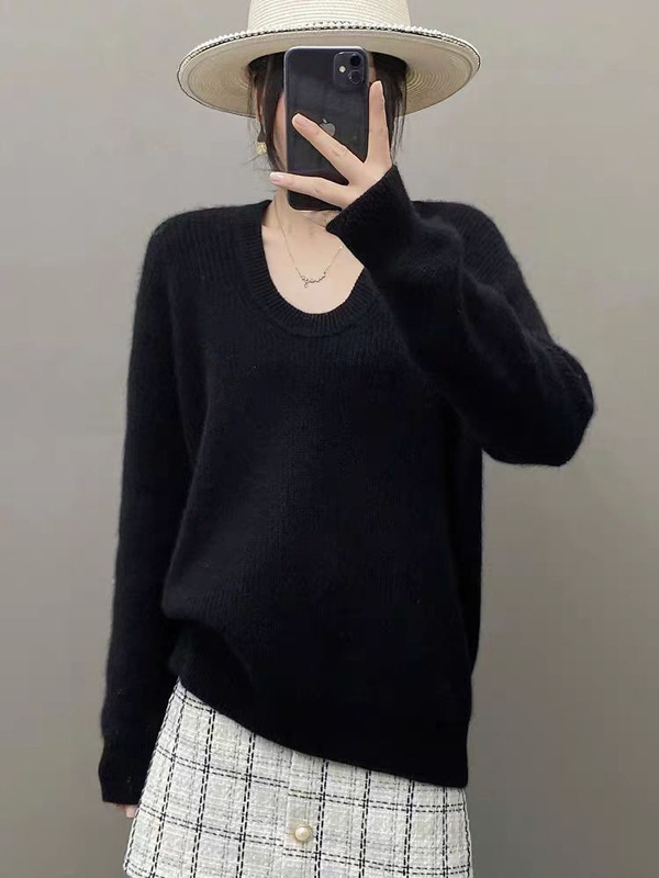100% Wool U-Neck Knitted Sweater 65kg Inner Item 1763996921809