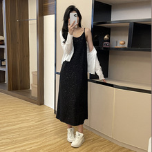 2025夏高克重闪闪吊带裙撒银纯欲连衣裙纯色微透时尚防晒小披肩女