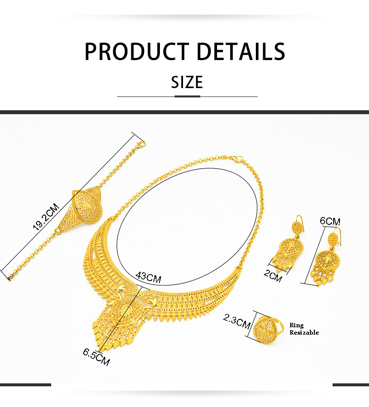 迪拜24k项链耳环手链戒指四件套