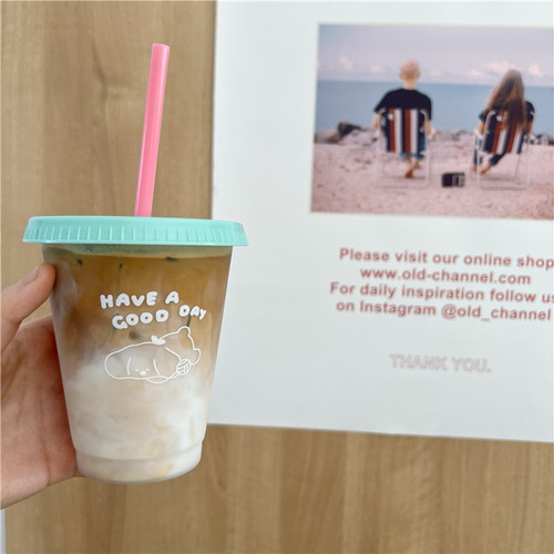 Original copyrighted!  Korean style niche cartoon puppy summer coffee cup plastic straw cup large capacity handy cup