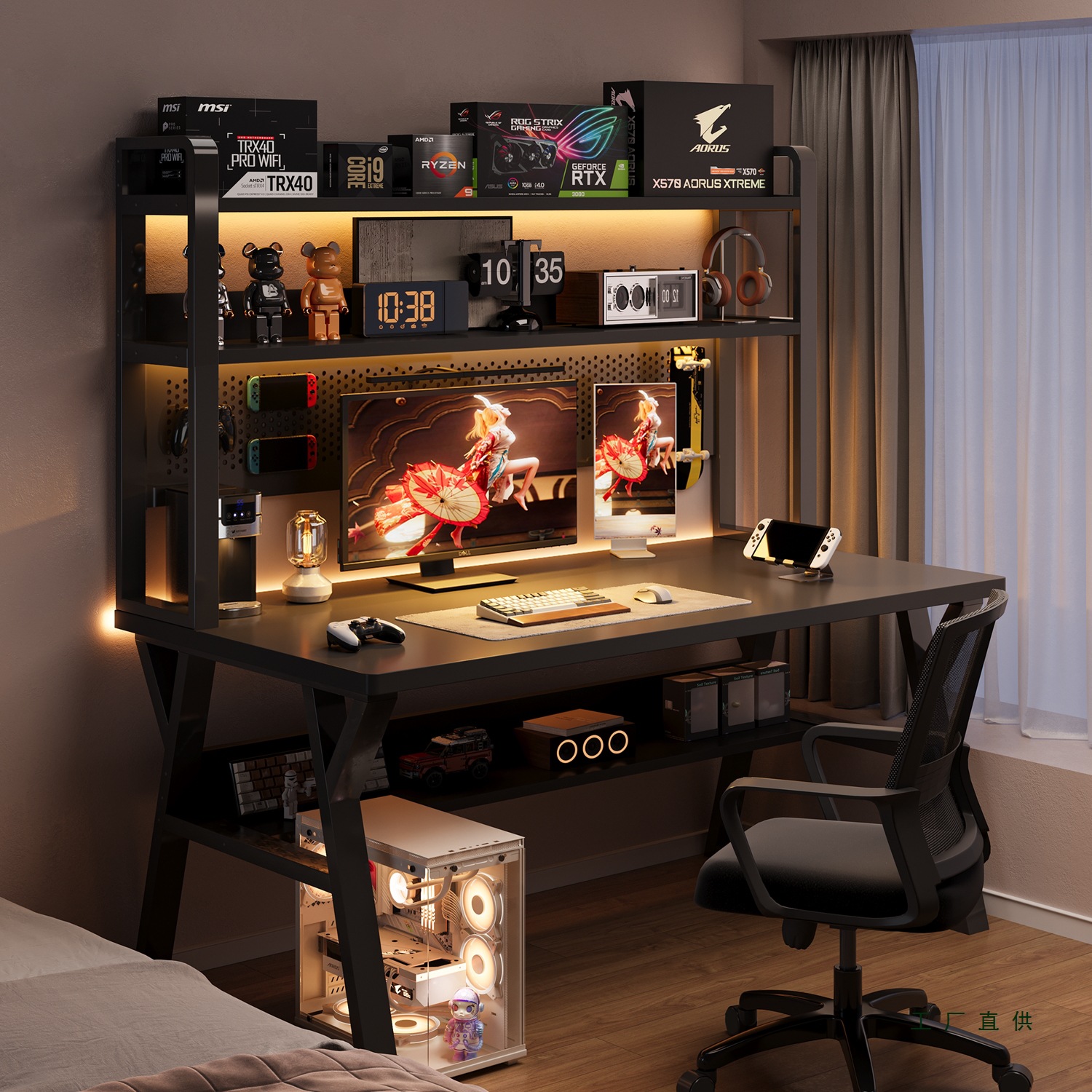 Perforated Board Desk Bookshelf Integrated Table Student Home Bedroom Table Computer Table Office Desktop E-Sports Table