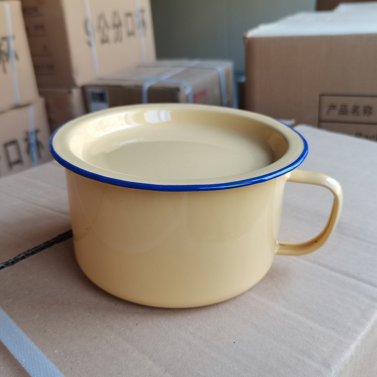 Taza de comida rápida esmaltada con cubierta de tazón de esmaltado de estilo antiguo gran tazón de almuerzo tazón de fideos bolos de bolos de comida de adultos estudiantes tazón de esmaltado